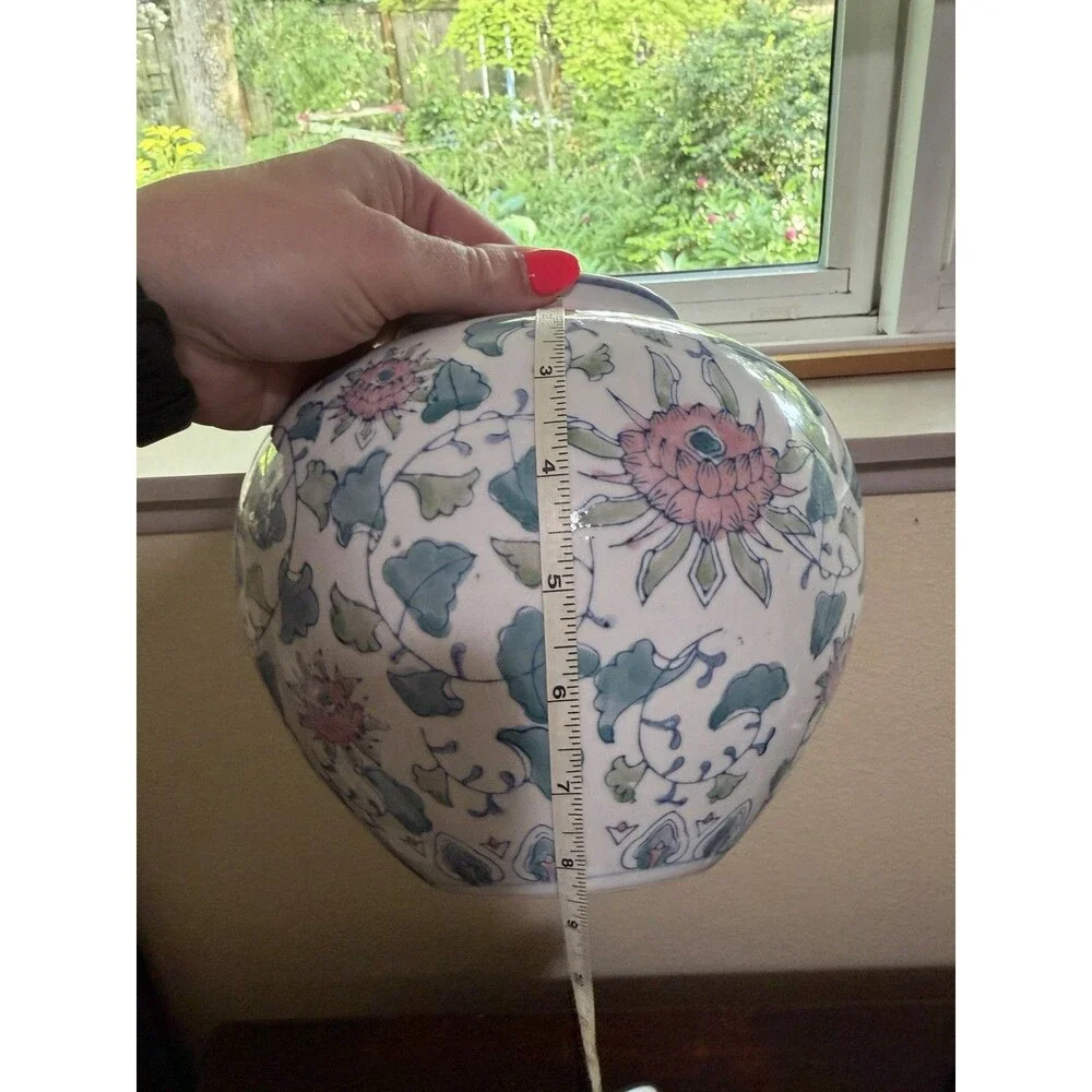 Vintage Chinese Porcelain Planter Pot Vase 8 Inch Flower Design